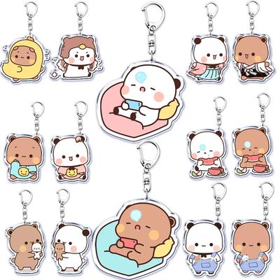 Kawaii Bubu Dudu Couple Baby Bear Panda Acrylic Keychains Ring for Accessories Bag Pendant Key Chain Jewelry Fans Lovers Gifts