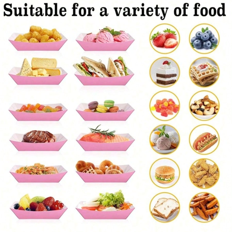 50 Stück rosa bootförmige Schachtel Verpackungsschachtel Obstschachtel Tablett Einweg-Verpackungsschachtel Großhandel Obst-Snack-Schachtel tragbar täglicher Gebrauch