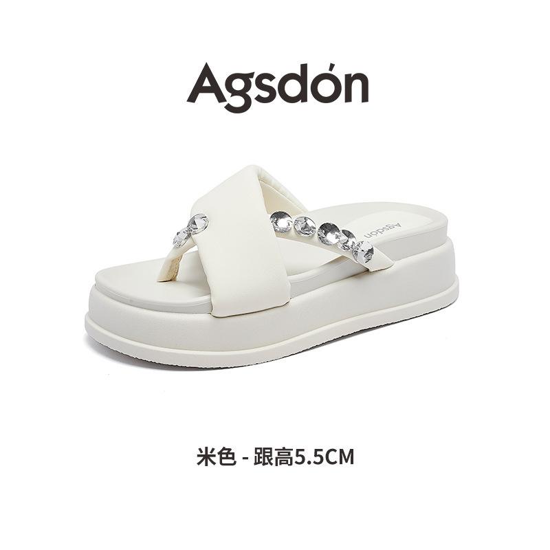 Augustine platform slippers women's 2025 new summer wear toe small rhinestone beach cool slippers