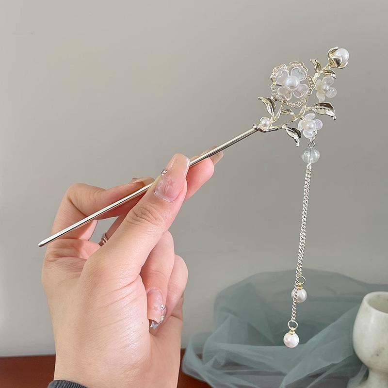 Classic Hair Stick Peach-blossomhair Chopsticks Gold Plated Prong Updo Chignon Hairpin For Women Chinese Hanfu Hair Accessories