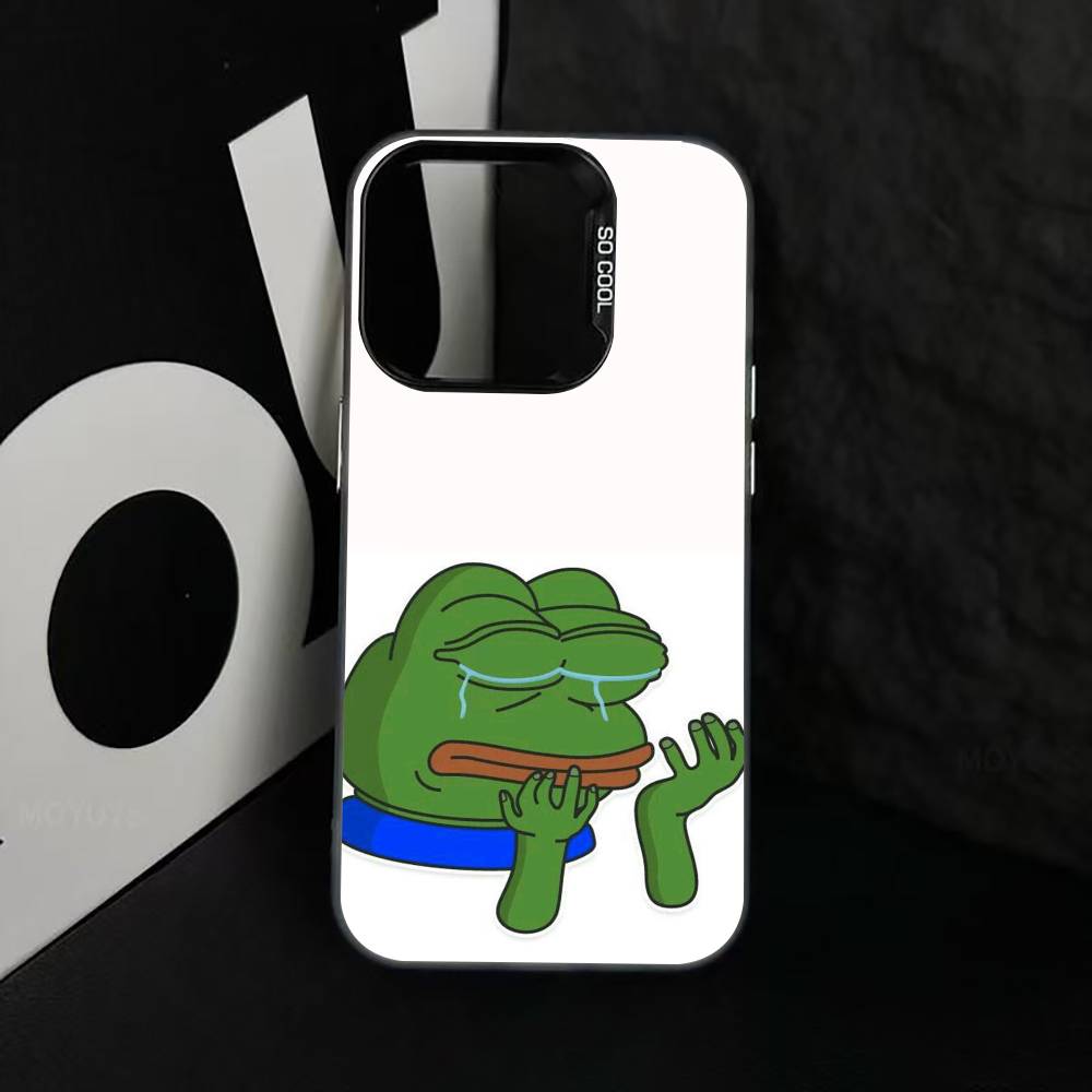 Sad Funny Frog Meme Phone Case For iPhone 17,16,15,14,13,12,11 Plus,Pro Max,XS,Colorful Silver Black Cover
