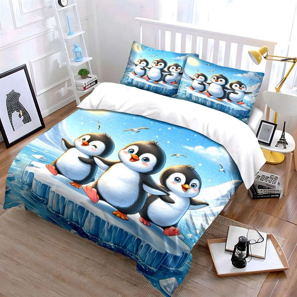 Penguins on icy landscape. Bedding sets Duvet cover sets Duvet covers Pillowcases(1 * Duvet Cover 2 * Pillowcases without duvet insert)