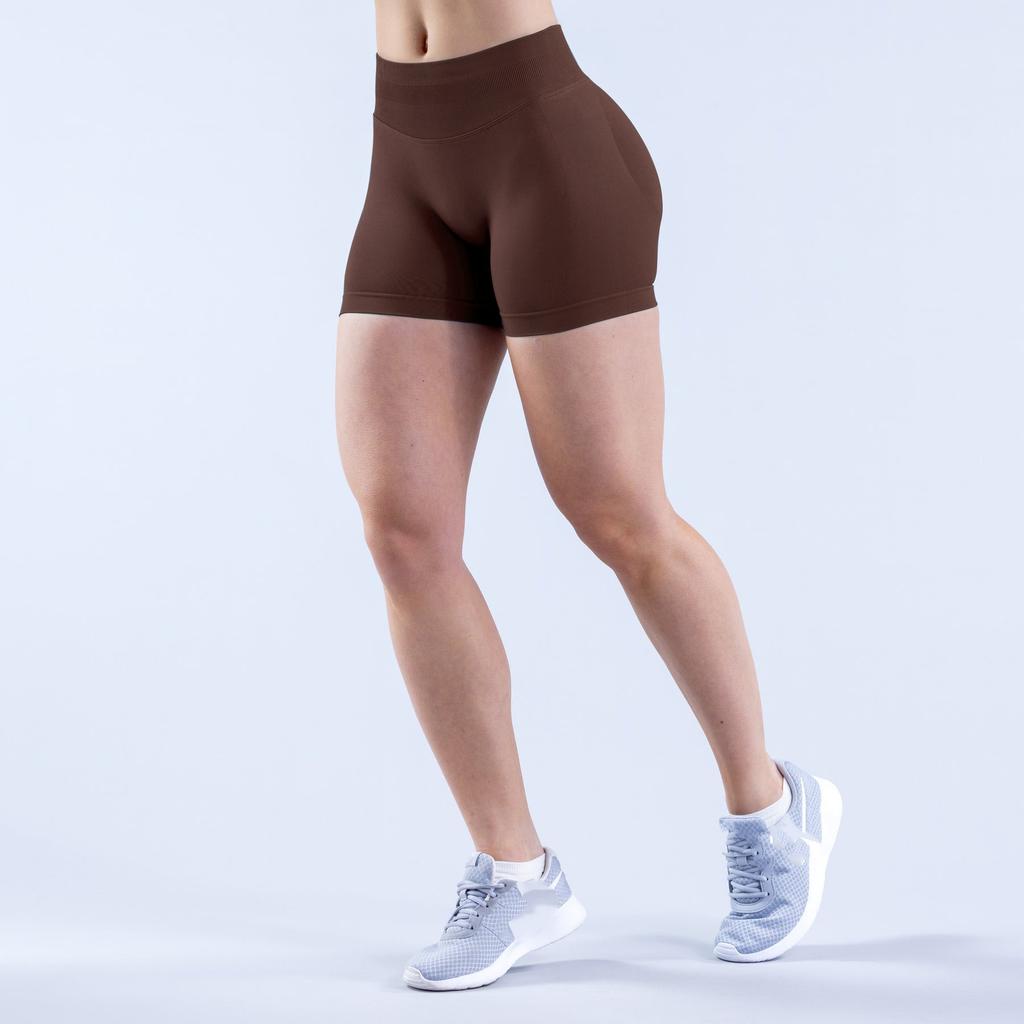 Hochelastische Nylon-Sportshorts High-Waist Plissiert Hüfthebend Nahtlose Dreipunkt-Hose Fitness Yoga Shorts