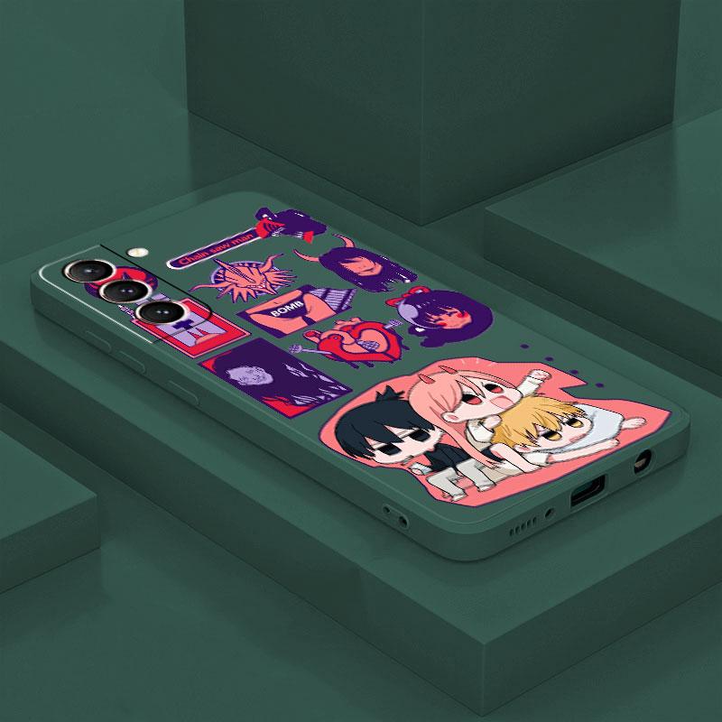 Makima Power Chainsaw Man Phone Case For Samsung Galaxy S23 Ultra S10 S9 Plus S21 5g S10e S8 S22 S20 Anime Square Liquid Cover