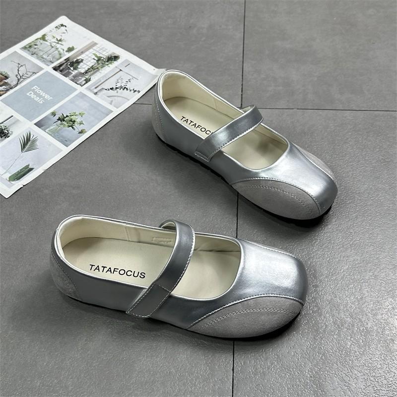 French single shoes women's summer light mouth breathable word with Mary Jane shoes Doudou shoes with skirt silver retro grandma shoes