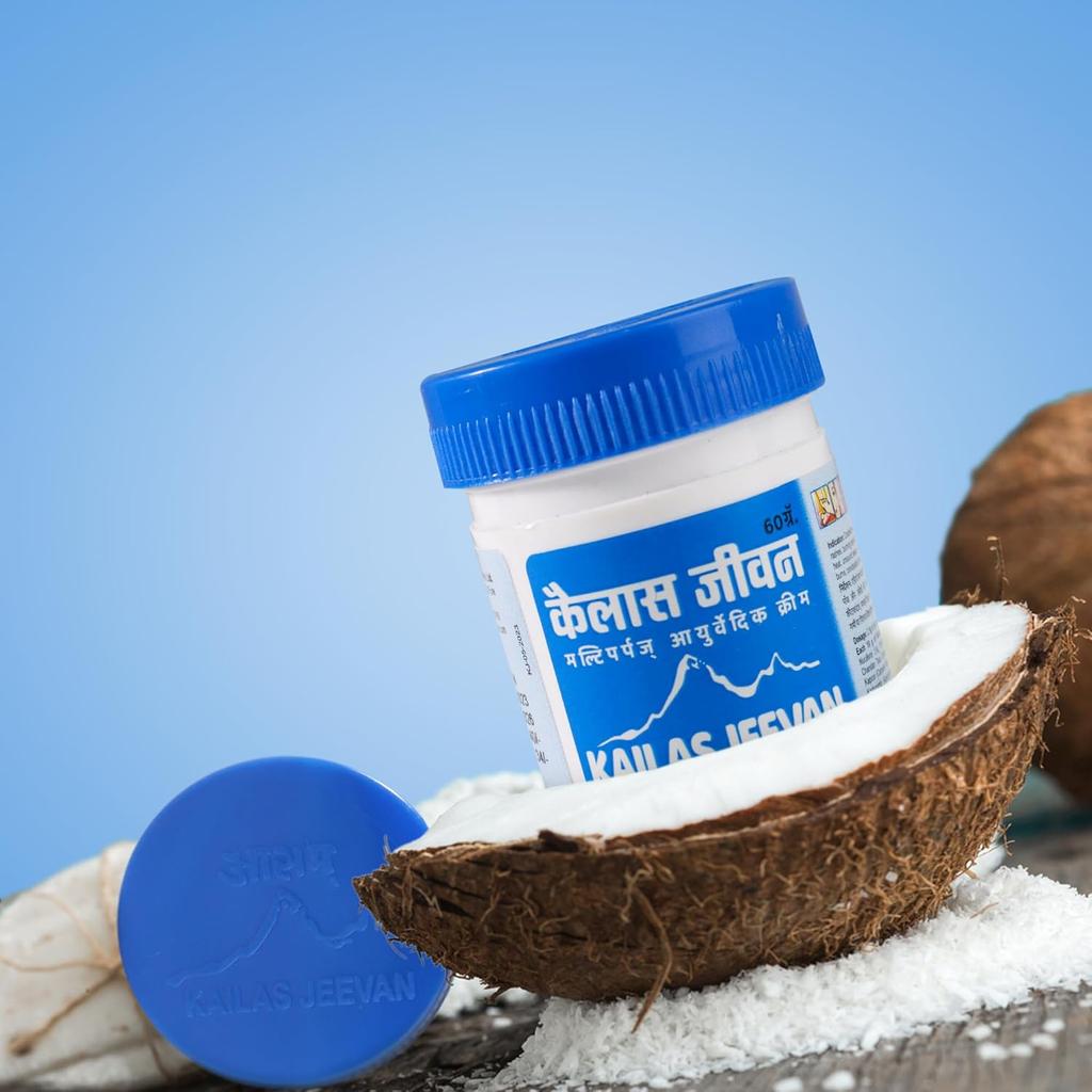 Kailas Jeevan Flerbruks Ayurvedisk Krem 60g Pakke med 1 | Naturlig Hudnæring for Tørrhet, Sprukne Hæler, Rynkepleie, Lindrende Lettelse
