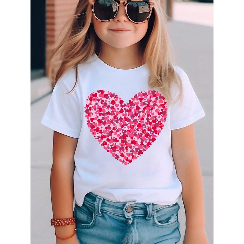 Summer Fashion Girls Short Sleeve T-Shirt Small Love Element Print Casual Versatile