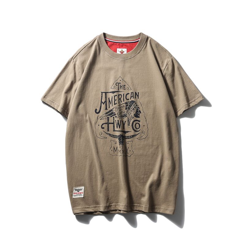 American Retro Print Pure Cotton round Neck Short Sleeve T-Shirt Men s Summer Undershirt Export Cattle Goods Undershirt Cotton T-shirt Khaki XL