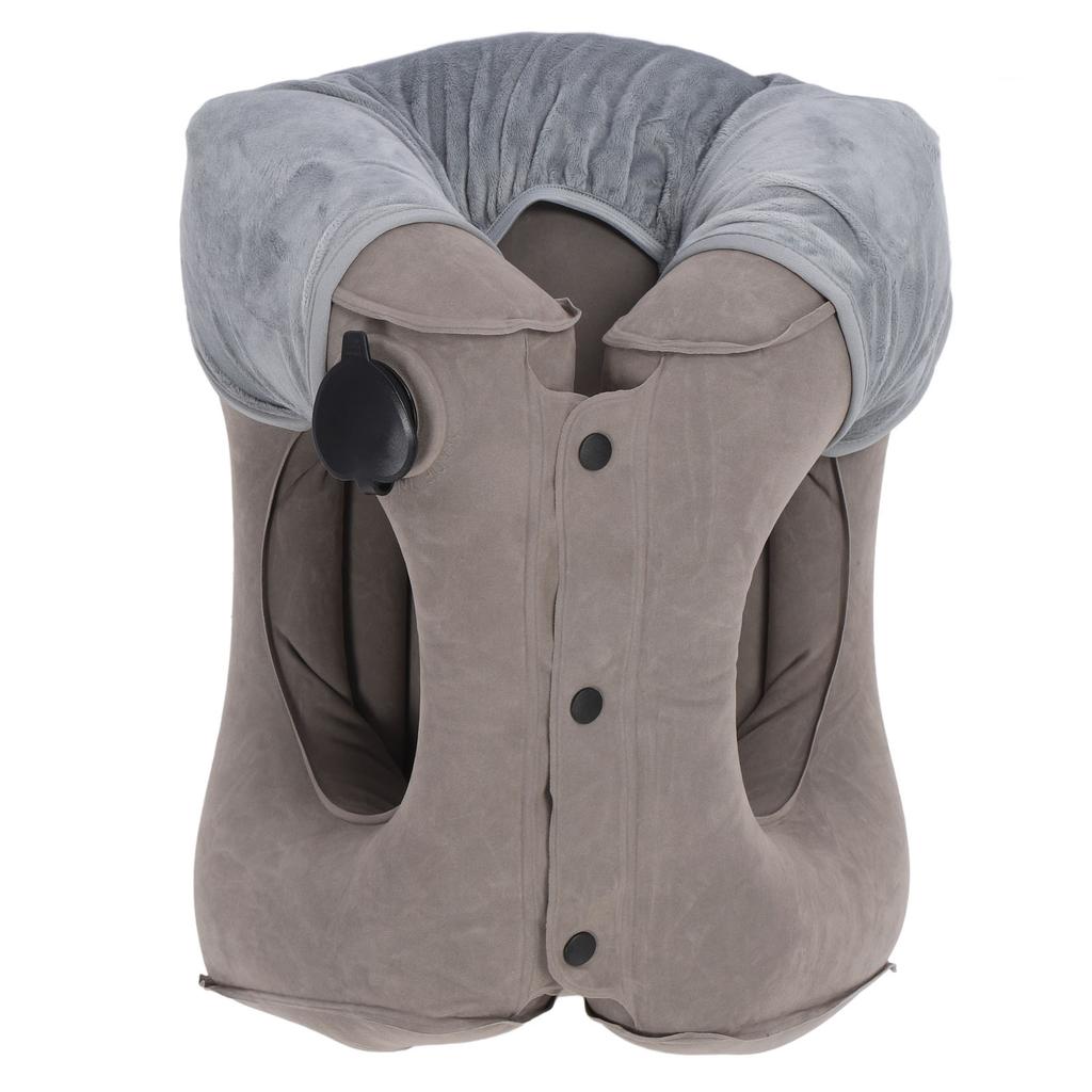 Inflatable Neck Pillow Gray Multifunctional PVC Flocking Inflatable Neck Rest Pillow for Travel