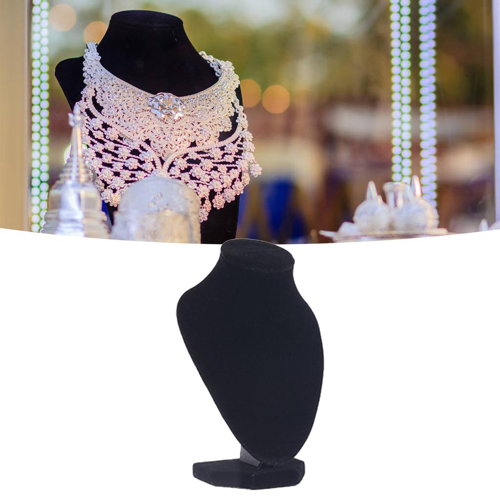 Black Lint Necklace Pendant Holder Stand Wooden Elegant Jewelry Chain Display Mannequin Bust for Jewelry Store