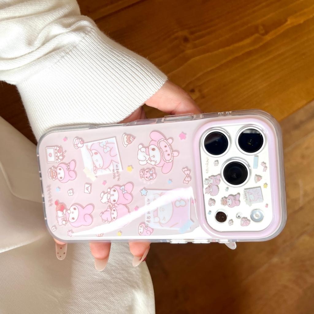Korean INS Cute Polaroid Melody Phone Case For iphone 17 16 15 Pro Max 17 Pro Double-Layer Shockproof Camera Protective Cover