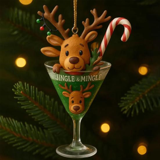 Christmas Drink Cup Ornaments Acrylic Hanging Decor for Tree Car Mirror Festive Birthday Party