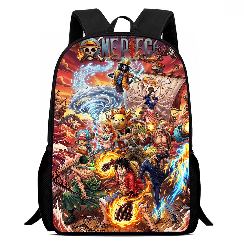 15 Inch Cartoon One Piece Mochila Backpack, Light Weight Unisex School Backpack for Boys Girls Age 6-10 Casual Travel Daypack