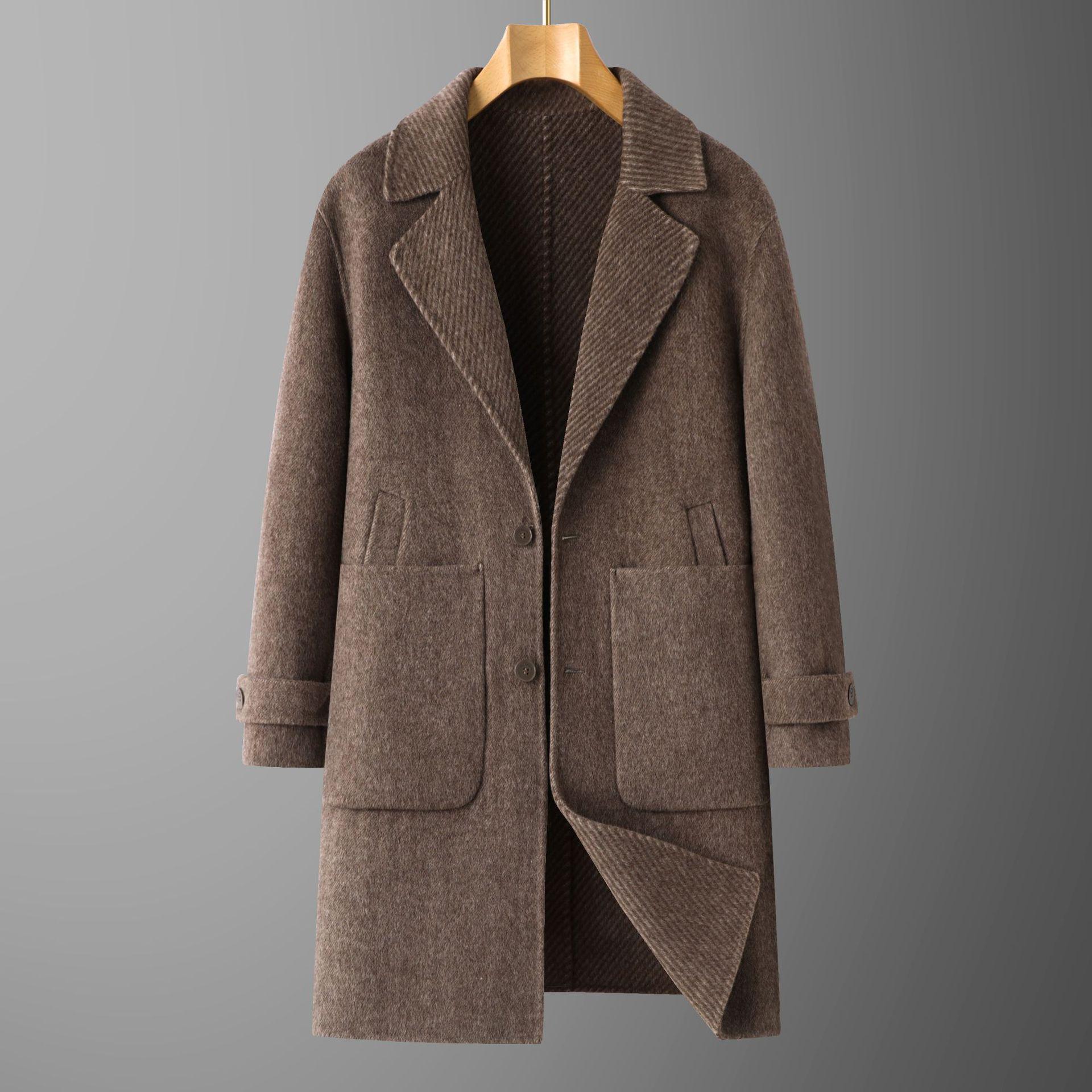 Мужской двусторонний шерстяной тренч средней длины - Коллекция Осень/Зима 2025 8XL