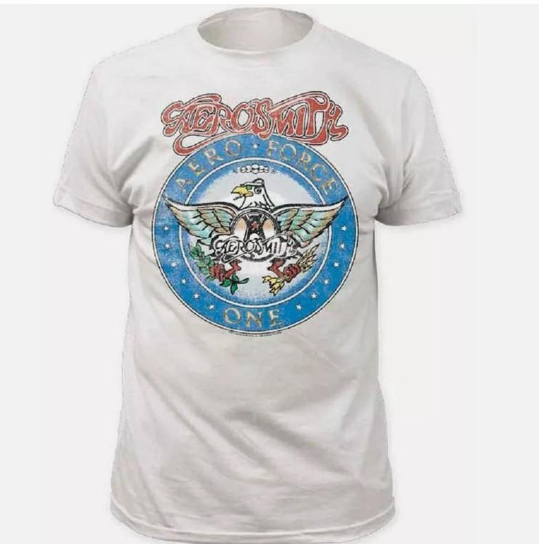 Adult Men039;s Aerosmith T-Shirt American Rock Music Band White Unisex T-Shirt Graphic Tee