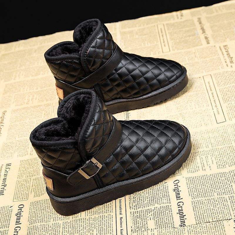 Snow Boots Women's 2025 New Winter Velvet Thickened Warm Wear Bread Shoes Leather Waterproof Snow Boots