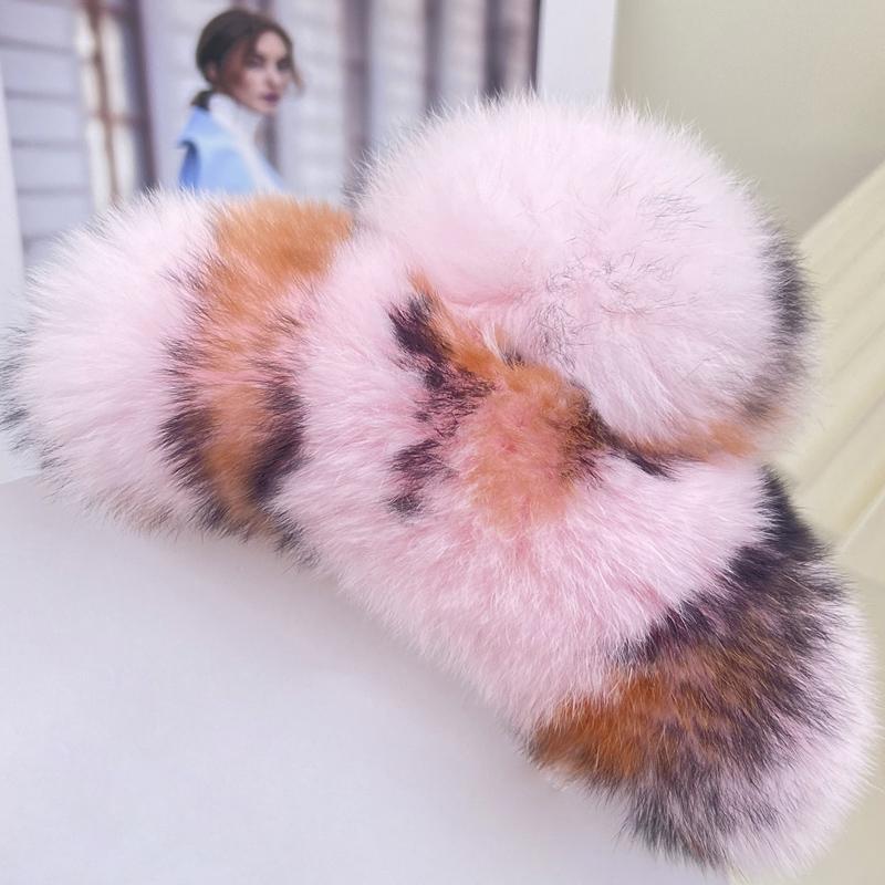 1ks Přírodní králičí kožešina Zimní chlupatá spona do vlasů