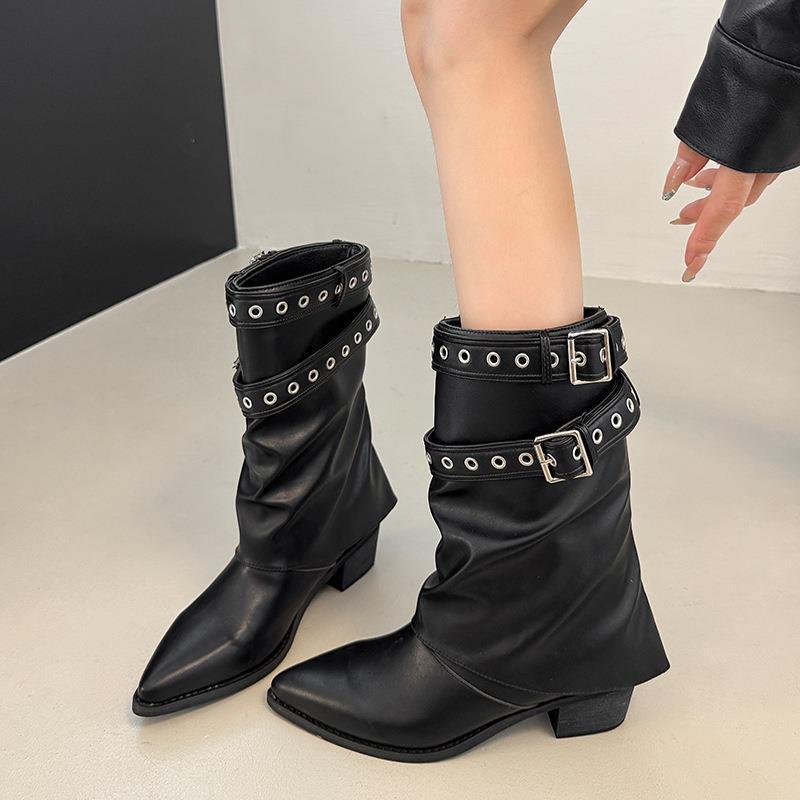 Black Pointed Hottie Sweet Cool Martin Boots Women's 2025 Spring and Autumn New Thick Heel Heightened Retro Thin Trouser Tube Boots