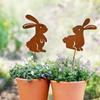 Easter Sign Rusted Rabbit Statue Tree Pot Stake Perfect for Rusty Porch and Garden Sculpture Decoration