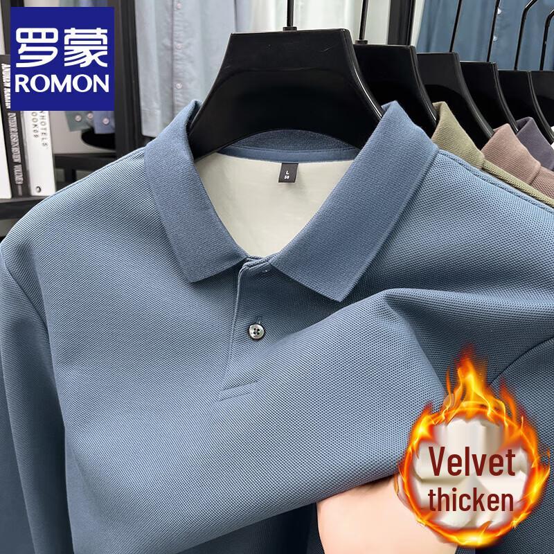Romon Men's Fleece-Lined Cotton Long Sleeve Polo Shirt