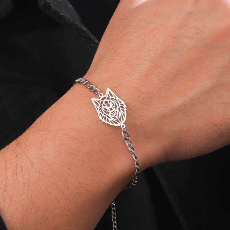 My Shape Punk Wolf Bracelets Bangle For Men Women Stainless Steel Figaro Chain Fashion Men's Wrist Jewelry Pulseiras Masculina