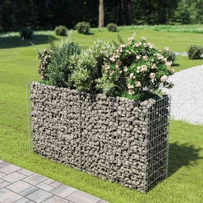 Raised Gabion Planter, Galvanized Steel, 180X50X100 Cm