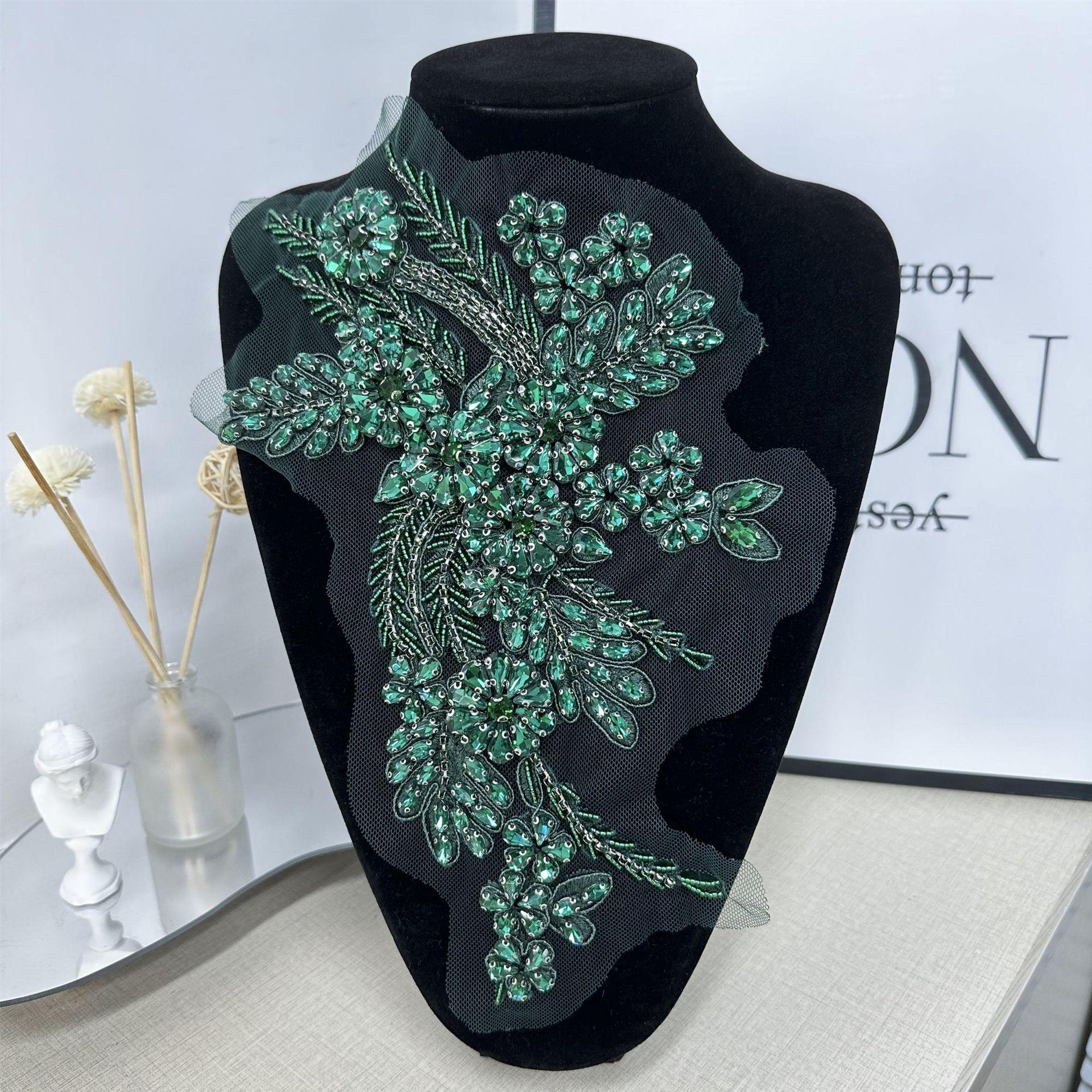 

Mesh White Flower Hand-Sewn Beads With Diamond Cloth Stickers Diy Decorative Cheongsam Dress Clothing Accessories Ins X3270 dark green hand-stitched beads unilateral