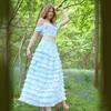 Elegante Completo Estate 2024 con Top a Scollo Quadrato e Gonna Lunga a Strati per Donna