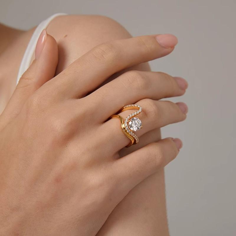 Wave Modern Retro Design Geometric Zirconia Ring Adjustable For Fashionforward Women