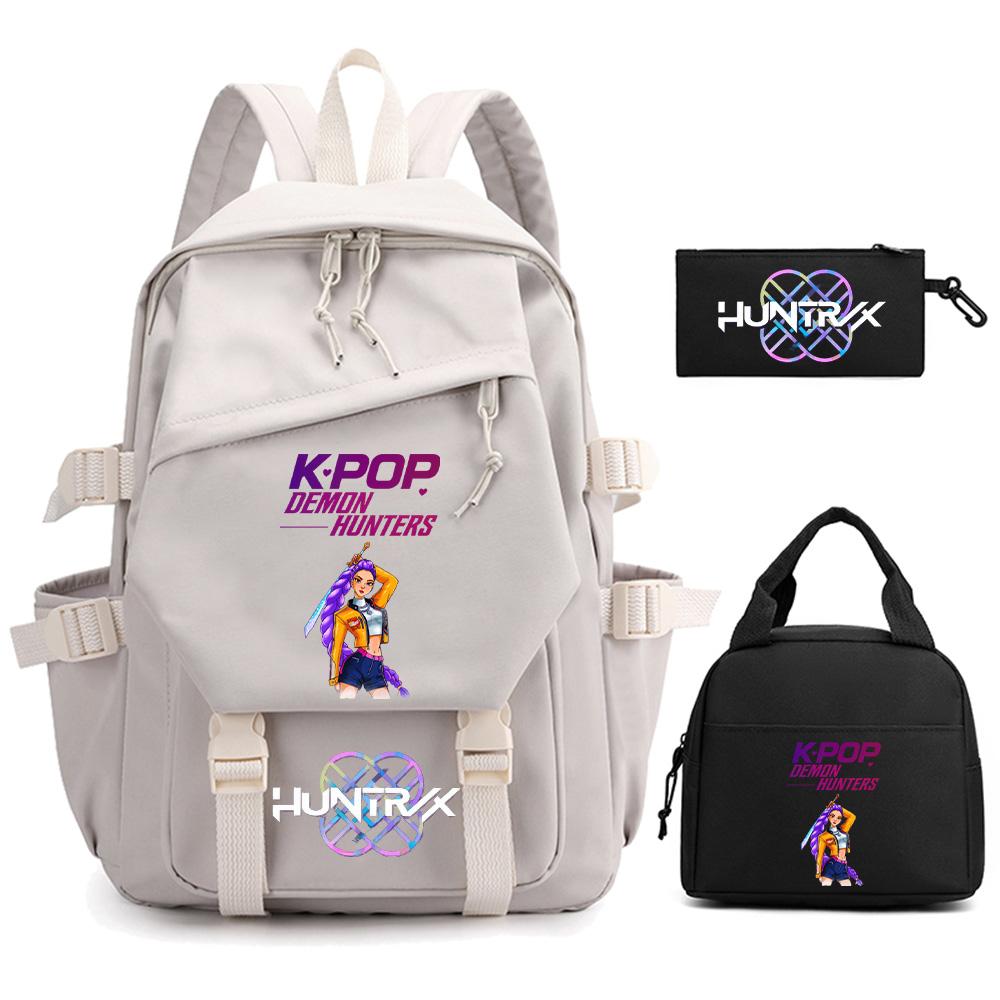 3 Stück/Set Cartoon Kpop Dämonenjäger Bedruckter Rucksack für Teenager Junge Mädchen Kinder Große Kapazität Schultasche Studenten-Buchtasche Damen Reisetasche Mochila