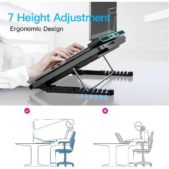 LIANGSTAR Laptop Cooling Pad, Laptop Cooler with 6 Quiet Fans for 12-17 Inch Notebook Gaming Fan Stable Stand, 7 Height & Wind Speed Adjustable, 2