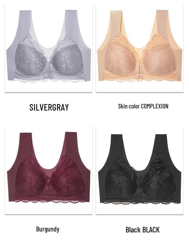 Plus Size Front-Opening Lace Wireless Push-Up Seamless Vest Bra for Women