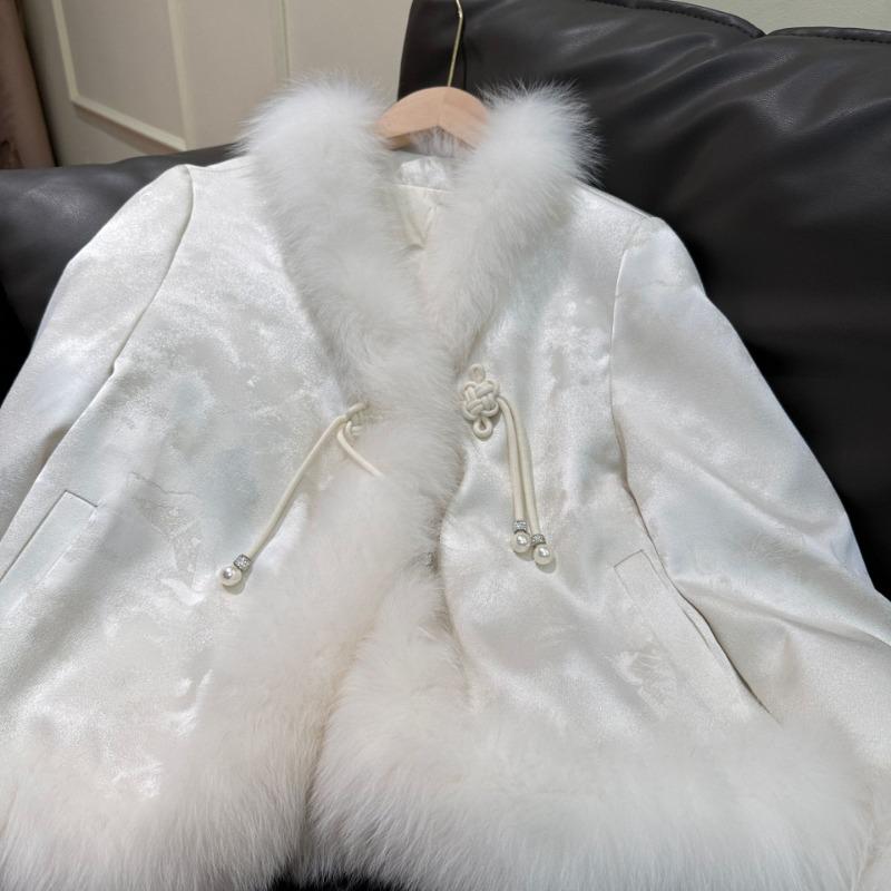 Real shot, women's new Haining fur Chinese style fox hair jacket real hair down jacket