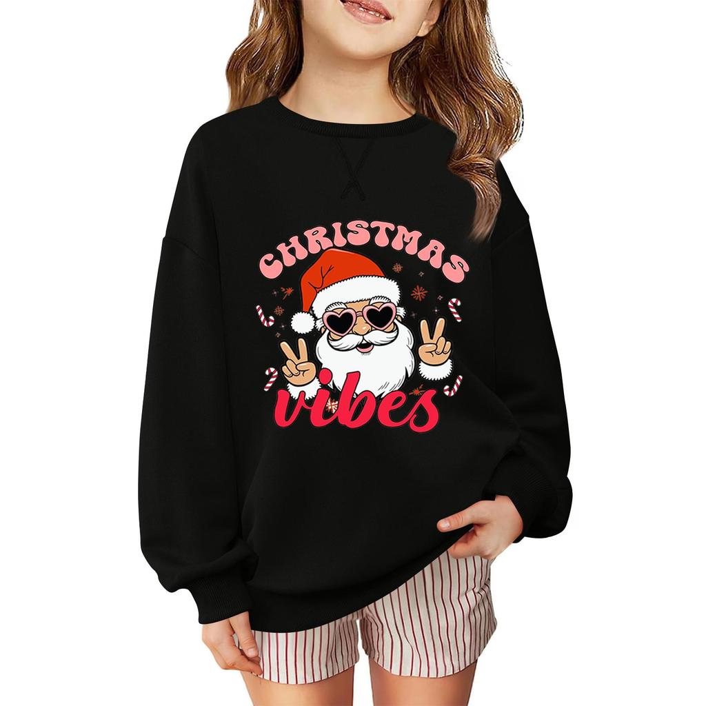 Children's Fashionable Casual Long-sleeved Loose Christmas Print Pullover Sweatshirt