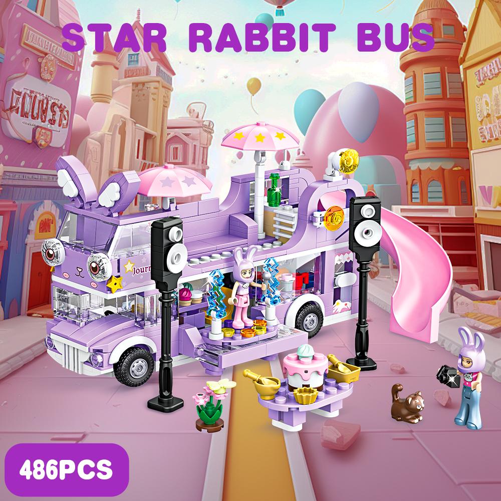 Ungiftig 486 Teile Doppeldecker Stern Hase Bus Bausteine Spielzeug Stem Spielzeug Freunde Figuren Blume Weihnachtstag Lila Farbe Spielzeug Kinder