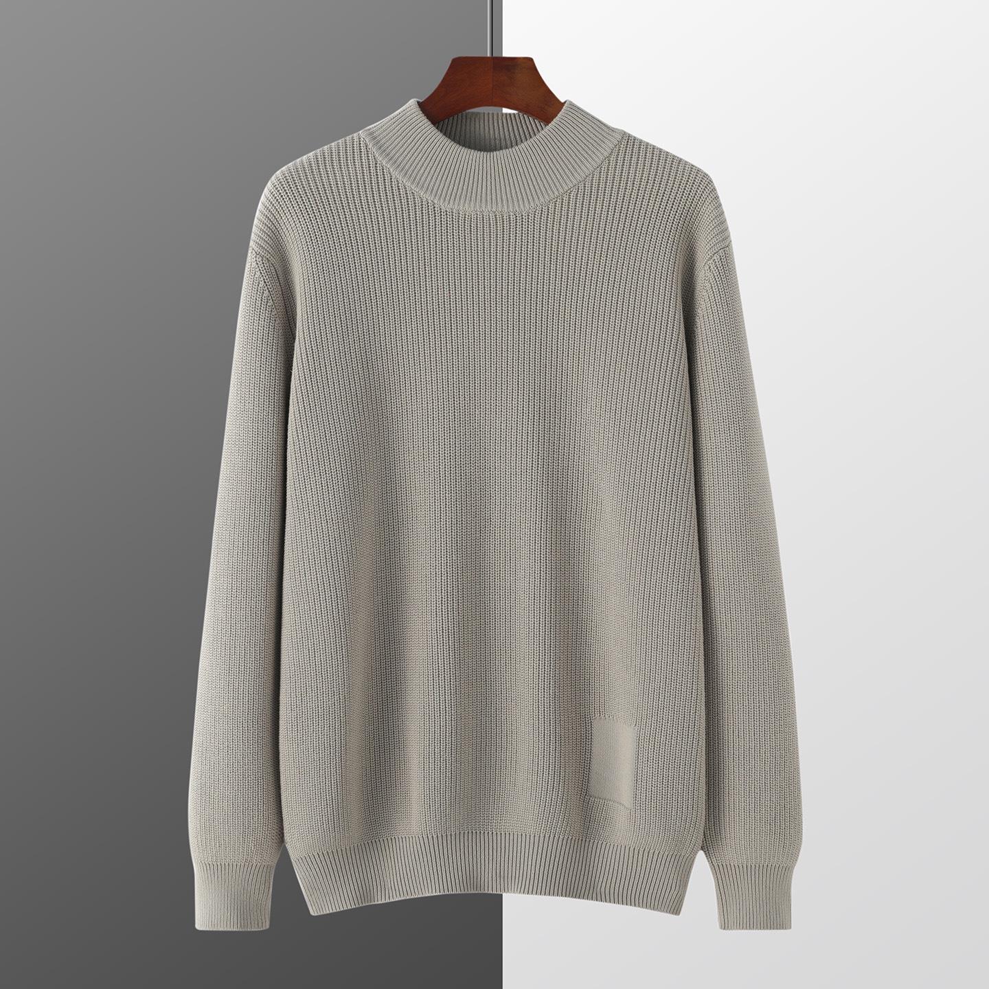Men s Half-High Collar Ribbed Knit Sweater – Autumn/Winter Stretch Cotton Base Layer Shirt M (95-115 lbs)