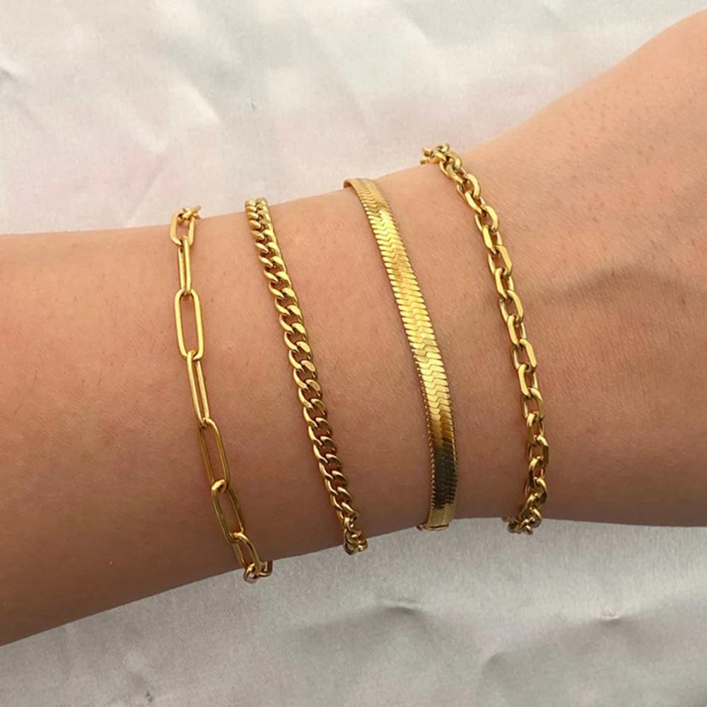 Fashionable 2025 Women's Jewelry Gift Set - 4 Pcs New Trendy Classic Golden Twist Cuban Snake Chain Bracelets