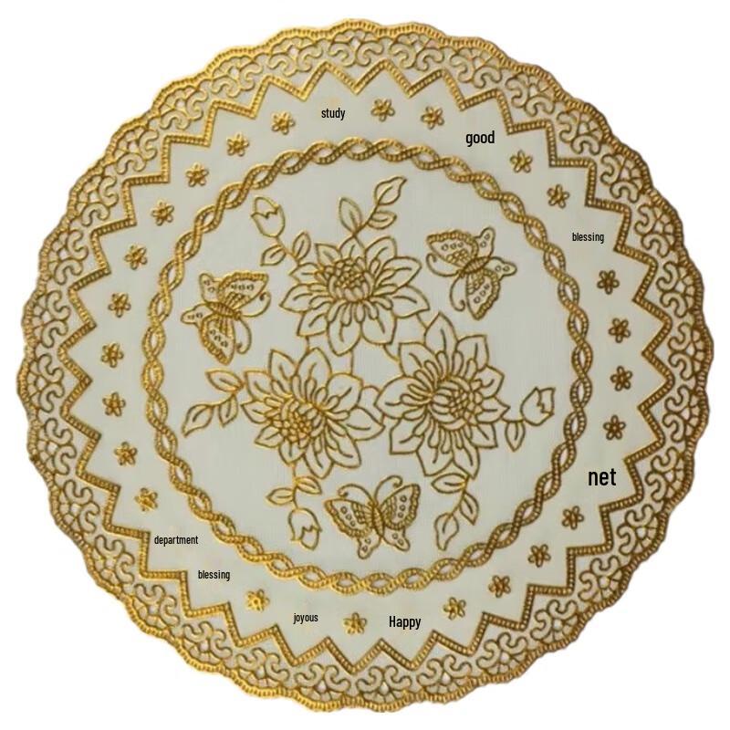 Round PVC Gold-Stamped Hollow Tea Tray & Placemat 16cm