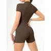 Summer Zip Up Short Sleeve Bodysuit Yoga Clothes For Women Dance Fitness Tight Sports Jumpsuit With Shorts