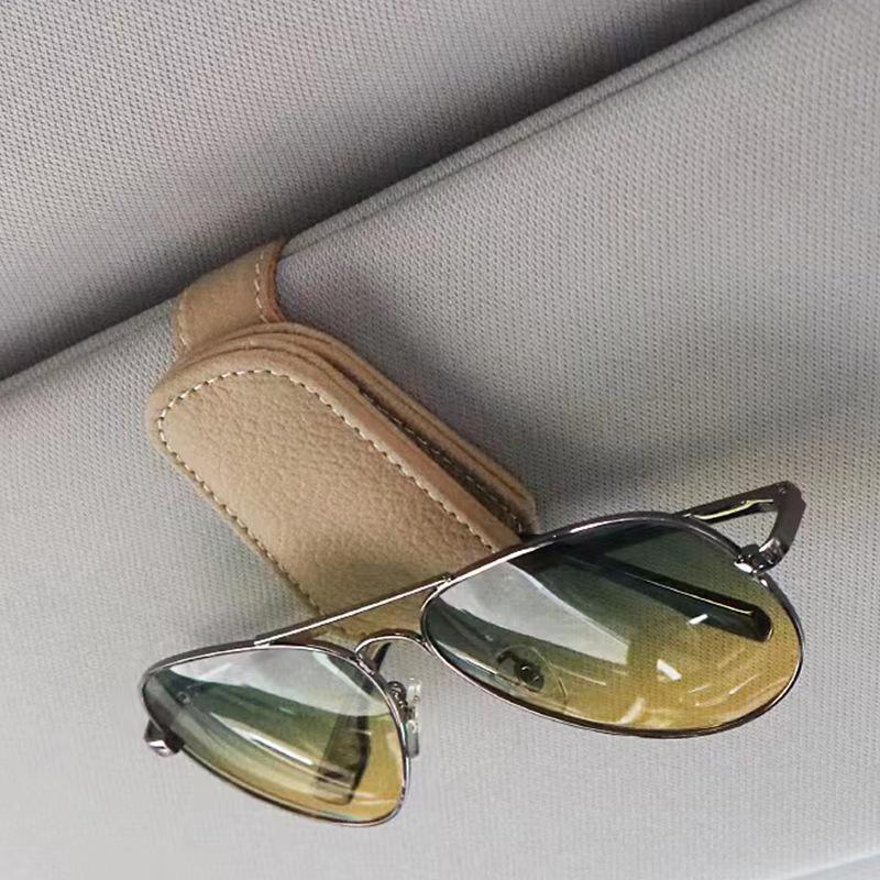 Leather Car Vehicle Sun Visor Sunglasses Clips Holder Eyeglasses Hanger And Ticket Card Clip Auto Interior Accessories