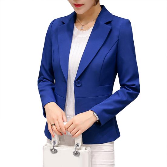 Women One Button Solid Color Lapel Long Sleeve Slim Blazer Coat Suit