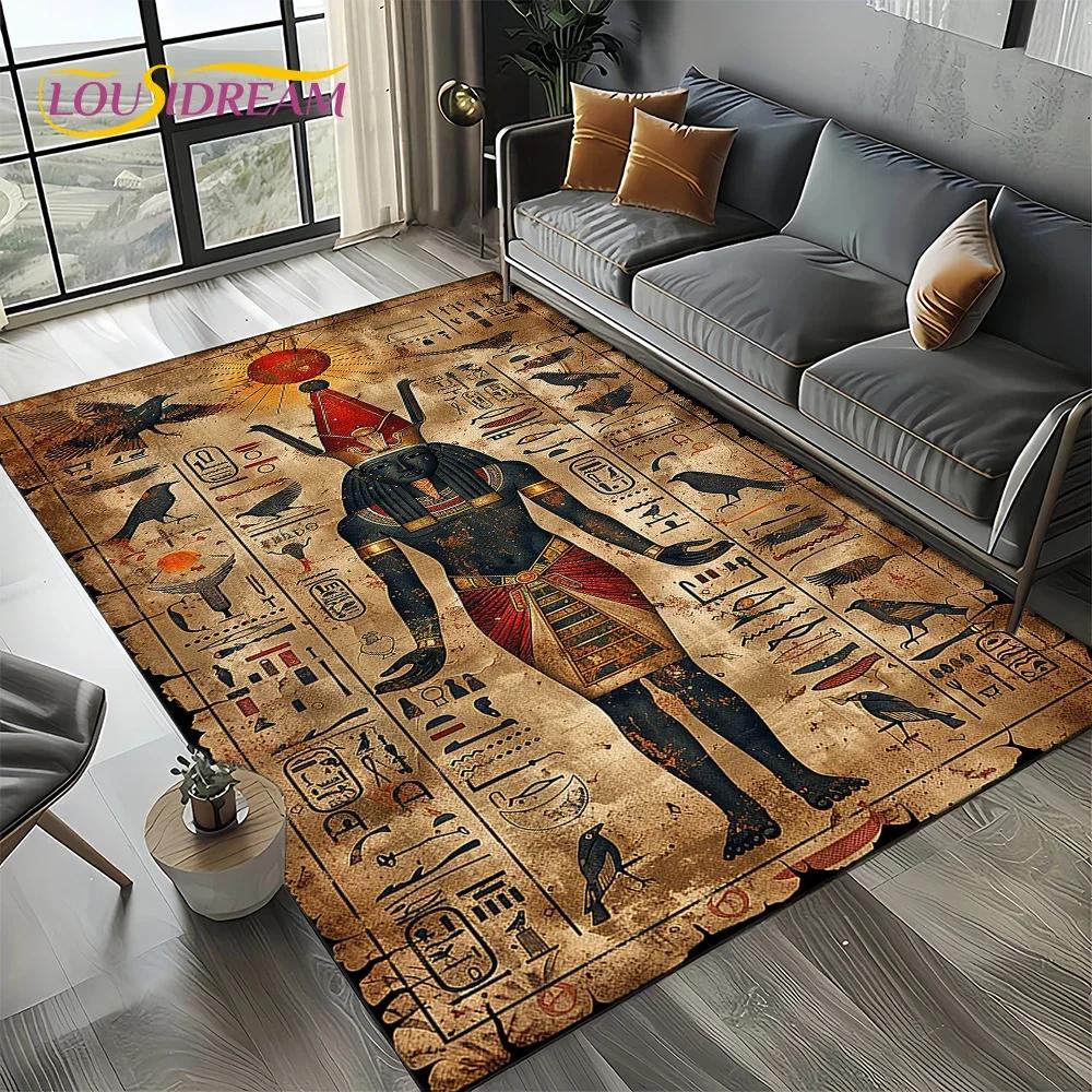 2025 Antikes Ägypten Hieroglyphen Mythologie Wandmalerei Teppich für Wohnzimmer Schlafzimmer Sofadekoration,Rutschfeste Bodenmatte