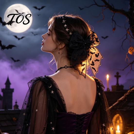 Dark Style Hair Clip Halloween Bat Mesh Bow Spring Clips, Black White Lace Spider Web Durable Barrettes, Gothic for Women Cosplay Costume Accessory