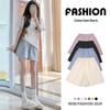 Women's High-Waist Blue Cotton Shorts - Summer Style 2025, Casual Wide-Leg Five-Point Pants, Petite Size.