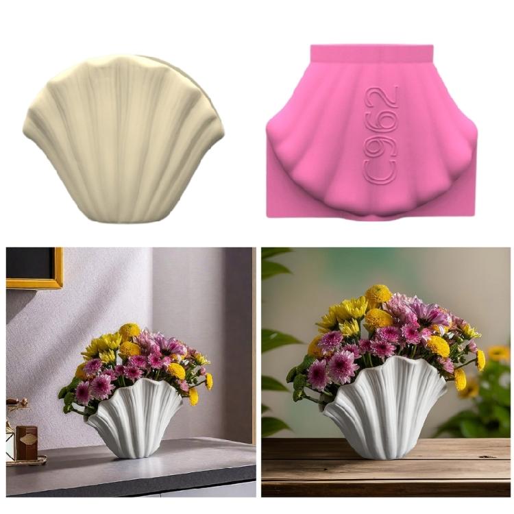 Easy to Use Silicone Concrete Mould Shell Shape Resin Vases Moulds Pen Holders Molds for Making Succulent Plant Pots