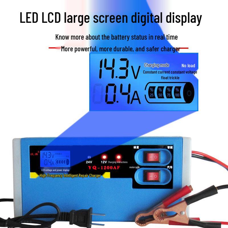 

Universal 12V/24V High Power Pure Copper Battery Charger for Cars, Motorcycles, and Trucks