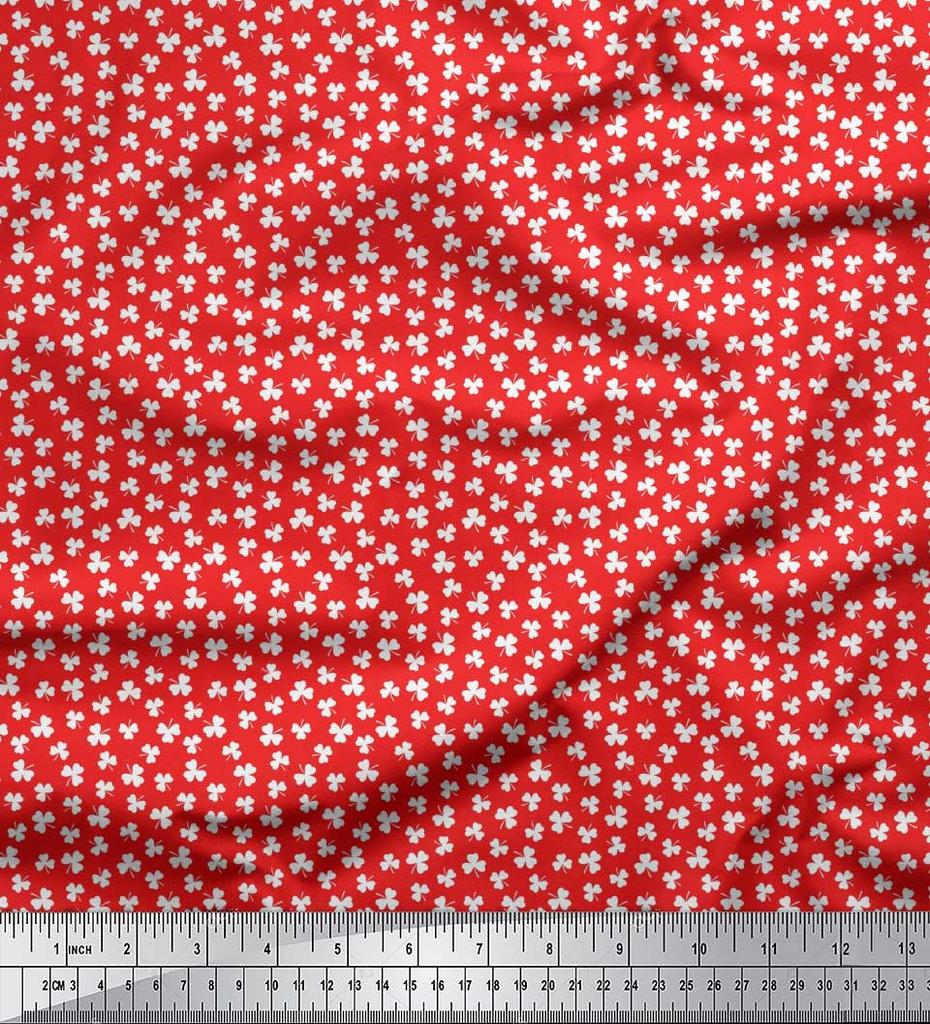 Soimoi Japan Crepe Satin Fabric Clover Leaves Small Print Fabric by Metre 42 Inch