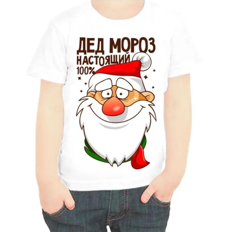 

Детские футболки с принтом Санта Клауса, с круглым вырезом, новогодние, для мальчиков, удобный и модный топ, с коротким рукавом 170