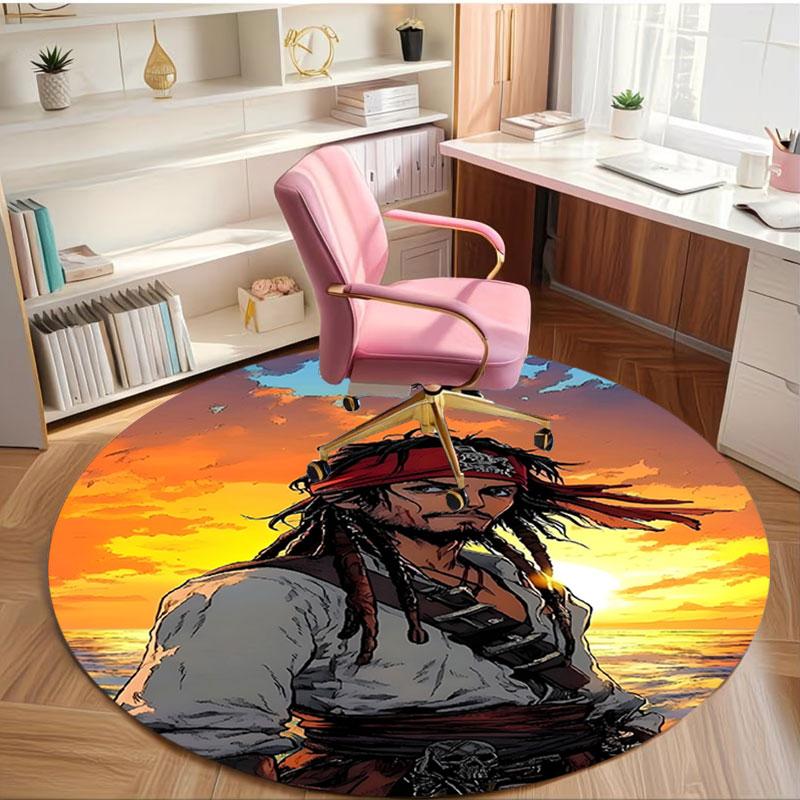 Captain Jack Sparrow Print Round Rug, Washable Floor Carpet, For Entryway Dorm Laundry Room Office Study, Home Decor Birthday Christmas Gift