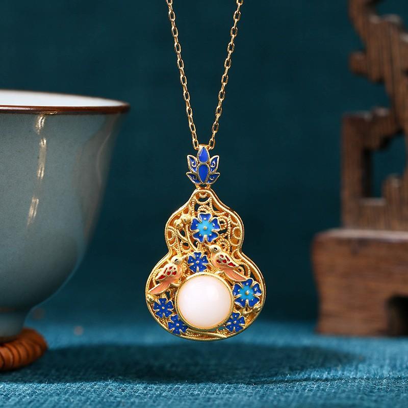 Meier New chinoiserie chinese style enamel imitation jade necklace summer women s classy hot style Electroplated gold